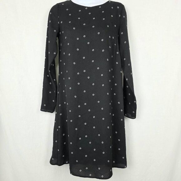 H&M Black Polka Dot Long Sleeve Shift Dress Sz 4 - Picture 1 of 9